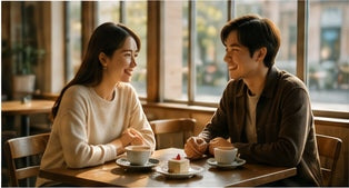 カフェで記念日を過ごすカップル